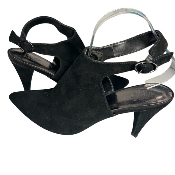Bleaker and Bond Leather Black Suede Pointed Toe Sling Pumps Sz 10 - Picture 2 of 13